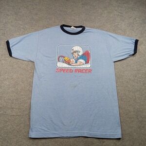 Vintage Speed Racer Shirt Mens Large Blue Ringer Graphic Tee Trau & Loevner